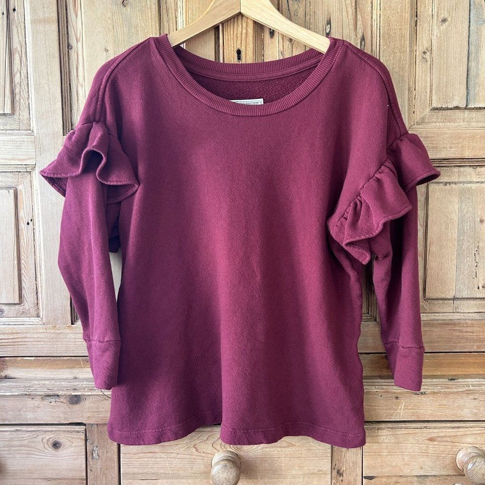 Current‎ Elliott Size 0 Burgundy Red Ruffle Shoulder Blouse Sweater